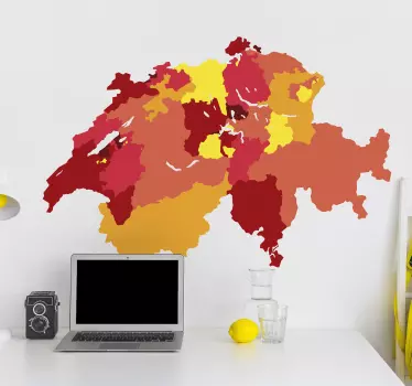 Wandtattoo Wohnzimmer Schweizer Kantone Karte - TenStickers