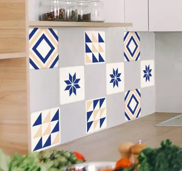 Blau Beige Fliesen Aufkleber - TenStickers