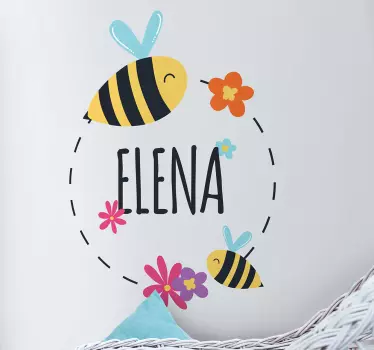 Personalisierter Aufkleber Bienen Blüten - TenStickers