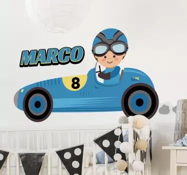 Wandtattoo Kind Rennfahrer personalisierbar - TenStickers