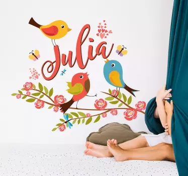 Personalisierter Aufkleber Vögel Blumen personalisiert - TenStickers