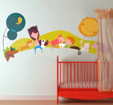 Wandtattoo Kinder mit Tieren grün - TenStickers
