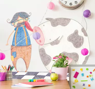 Wandtattoo Kinderzimmer Bauer und Kuh - TenStickers