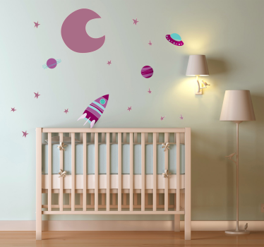 Wandtattoo Kinderzimmer Weltraum Lila - TenStickers