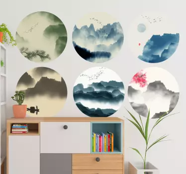 Wandtattoo Blumen Berge See - TenStickers