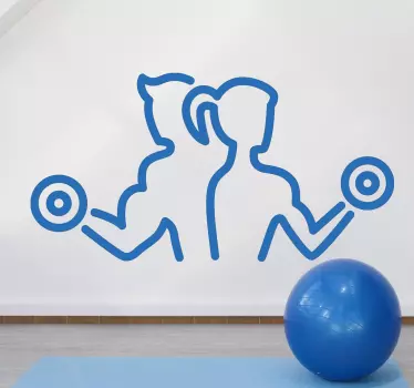 Wandtattoo Sport Mann und Frau mit Hantel - TenStickers