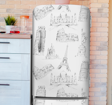 Kühlschrank Folie Wahrzeichen Skizzen - TenStickers