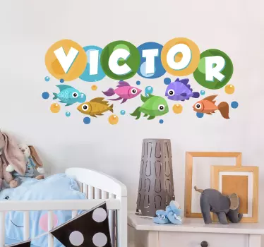 Aufkleber Fisch Fisch bunt Namen personalisiert - TenStickers