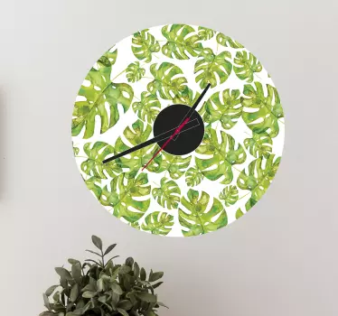 Wandtattoo Uhr Regenwald Blätter - TenStickers