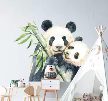 Wandtattoo Wald Baum und pandas - TenStickers