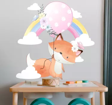 Wandtattoo Waldtier Babyfuchs hängt an einem ballon - TenStickers