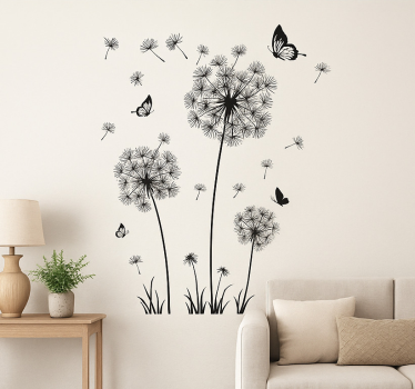 Wandtattoo wohnzimmer löwenzahn schmetterling - TenStickers
