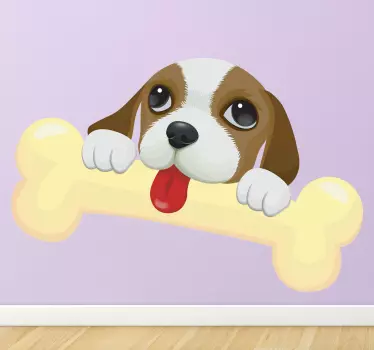 Welpe mit Knochen Aufkleber - TenStickers
