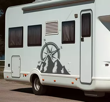 Wohnwagen Aufkleber minimaler Kompass und Berge - TenStickers