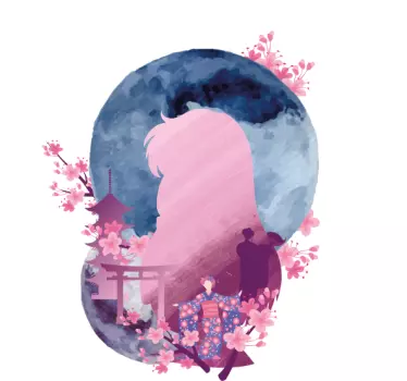 Original t shirt silhouette der mondbeschienenen kirschblüte - TenStickers