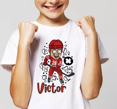 Kinder T Shirt Lustiger hockeyspieler mit Namen - TenStickers