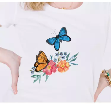 Kinder t shirt mit bunten schmetterlingen und blumen - TenStickers