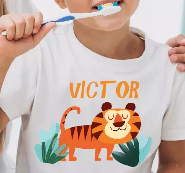 Kinder t shirt süßer tiger mit namen - TenStickers