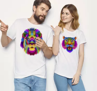 Mutter und tochter t-shirt bunte löwenköpfe - TenStickers