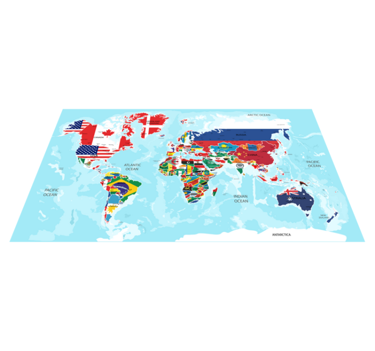 Vinyl teppich weltkarte mit flaggen der welt - TenStickers