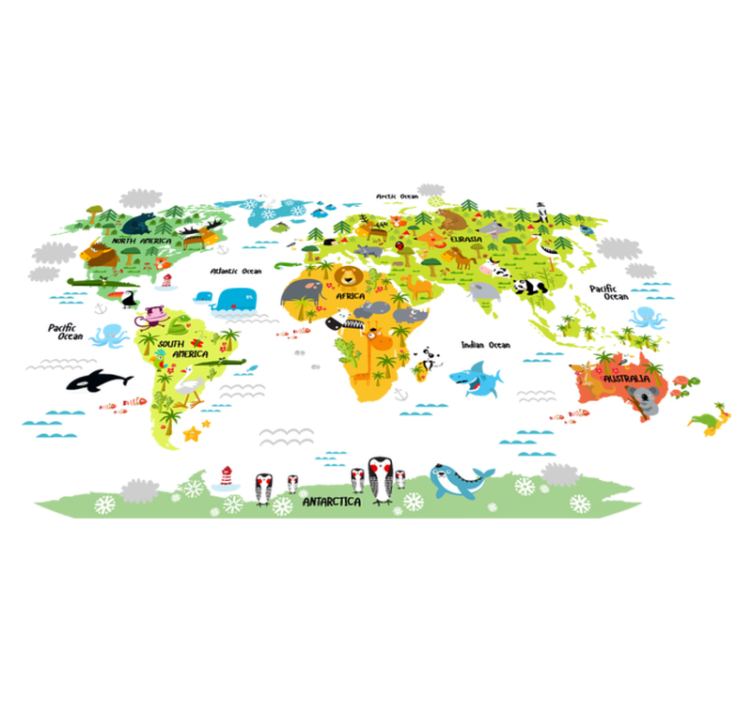 Vinyl teppich weltkarte im englischen fauna design - TenStickers