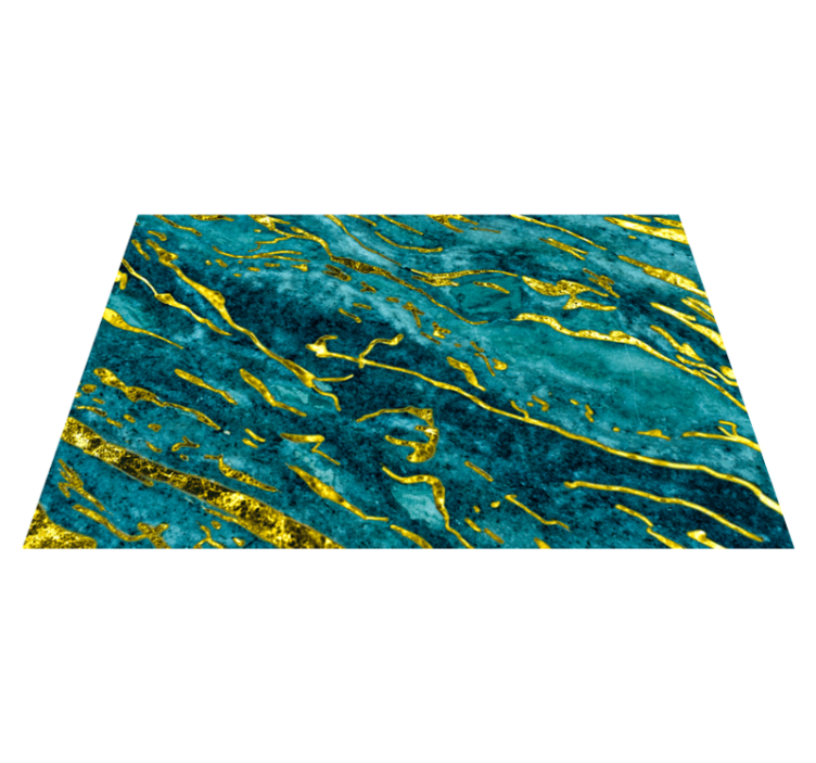 Vinyl teppich badezimmer in blau und gold marmor-effekt - TenStickers