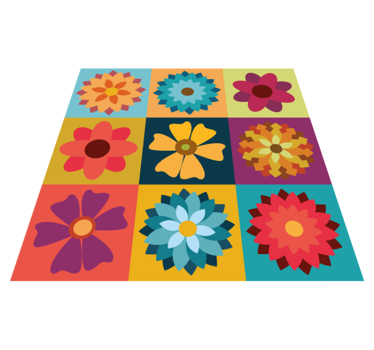 Vinyl Teppich Fliesenoptik mehrfarbige Hippie-Blumen - TenStickers