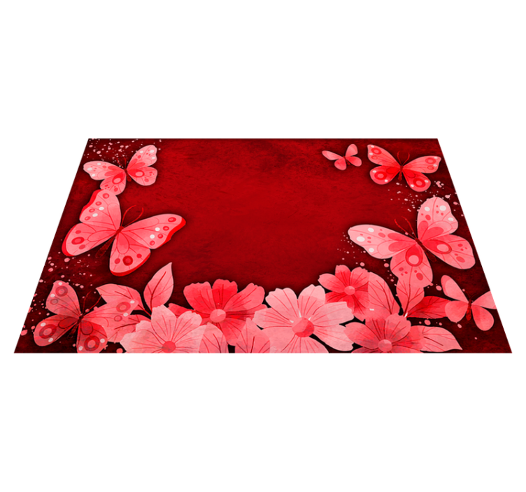 Vinyl Teppich rot blumen und schmetterlinge design - TenStickers
