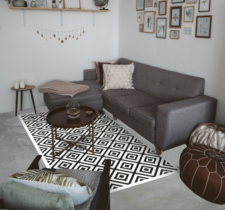 Vinyl teppich geometrisch in schwarz und weiß diamanten - TenStickers