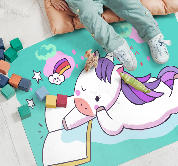 Vinyl Teppich Kinder lesendes einhorn - TenStickers