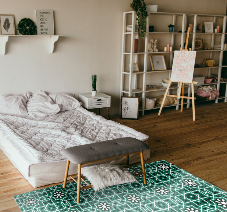 Vinyl teppich küche grüne blumenfliesen - TenStickers