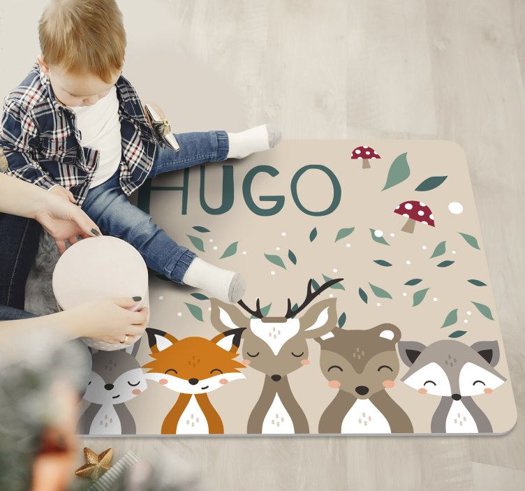 Personalisierte kleine tiere vinyl teppich mit namen - TenStickers