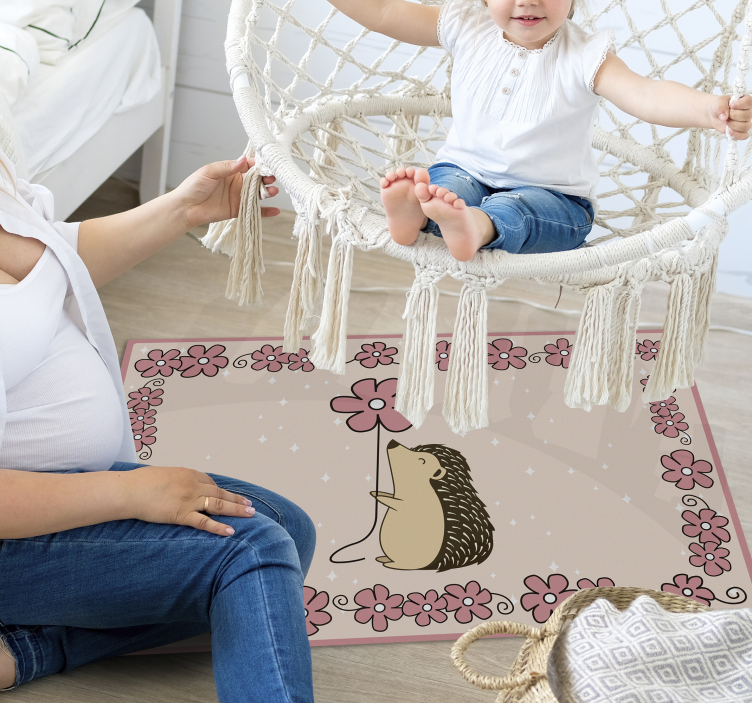 Vinyl Teppich Baby igel blumen - TenStickers