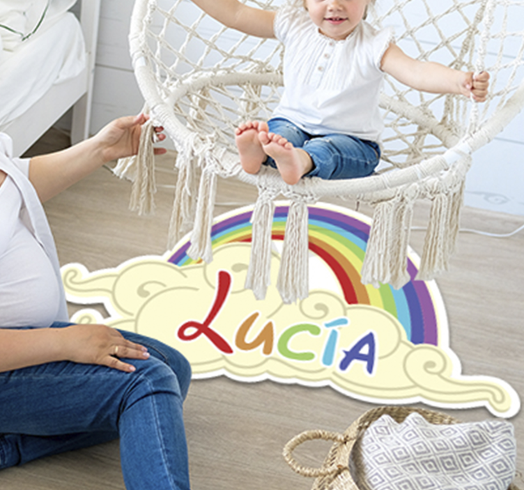 Vinyl Teppich Baby persönliches Regenbogenwolken-Design - TenStickers