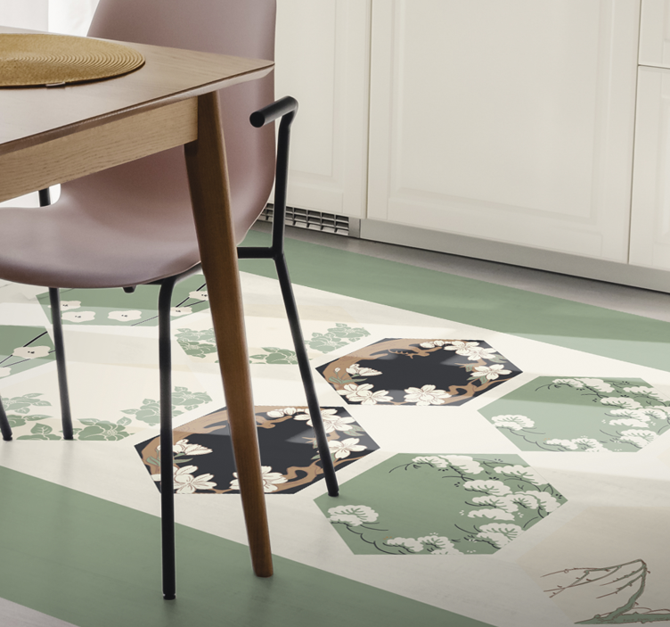 Vinyl Teppich Blumen florale sechsecke - TenStickers