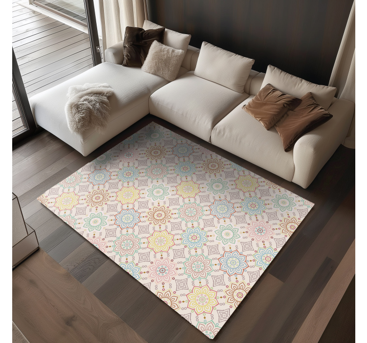 Vinyl Teppich Blumen Geometrisches Mandala Muster - TenStickers
