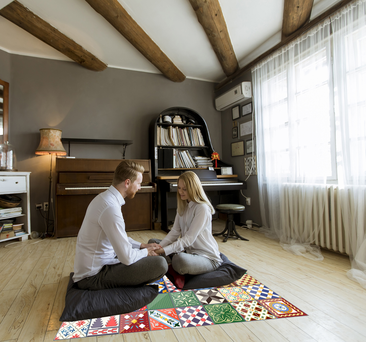 Vinyl Teppich Fliesenoptik buntes Mosaikfliesen-Muster - TenStickers