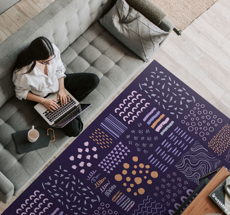 Vinyl Teppich Wohnzimmer blau gemalte striche - TenStickers