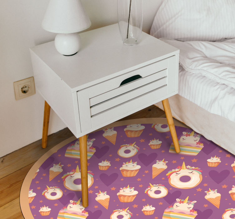 Vinyl Teppich Kinderzimmer einhorn-leckereien rund - TenStickers