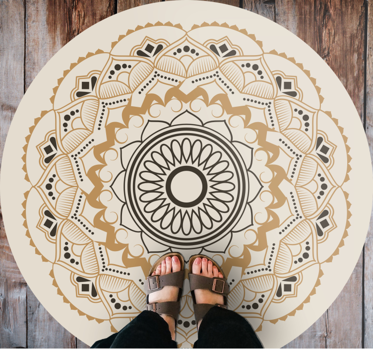 Vinyl Teppich Mandala rundes beiges Mandaladesign - TenStickers