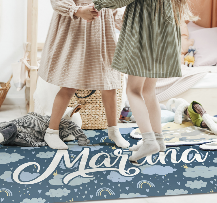 Vinyl Teppich kindlich blaue wolken mit namen - TenStickers