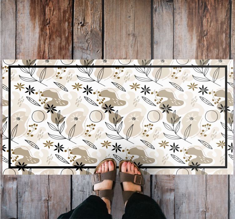 Vinyl Teppich Blumen beige laubelemente - TenStickers