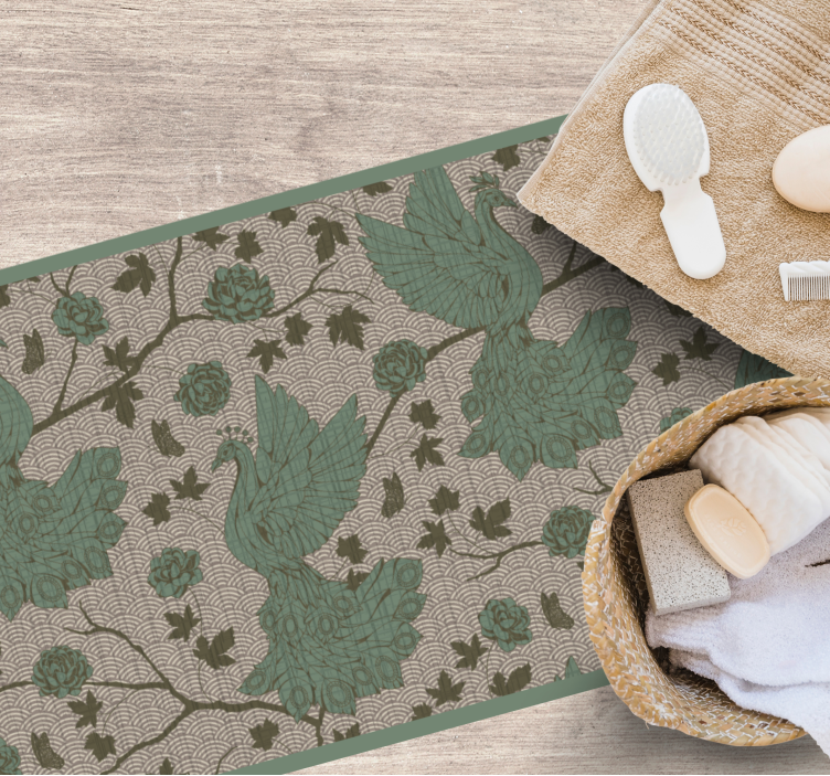 Vinyl Teppich Blumen grünes faunamotiv - TenStickers