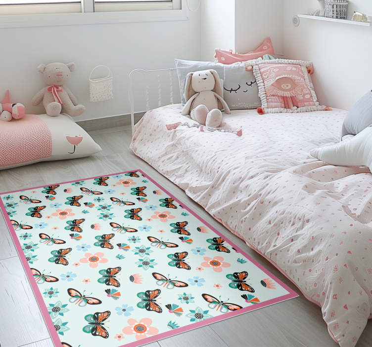 Vinyl Teppich Schlafzimmer Blumen und Schmetterlinge - TenStickers