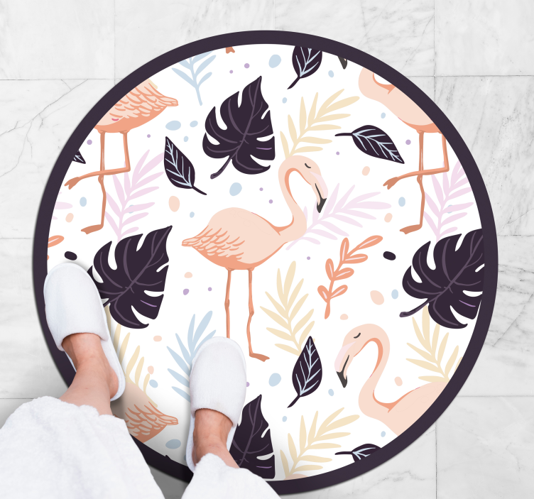 Vinyl Teppich Tiere blumen flamingo kreis - TenStickers