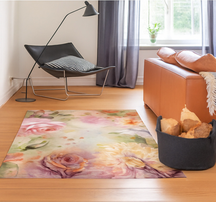 Vinyl Teppich Wohnzimmer rosa blumenrosen - TenStickers