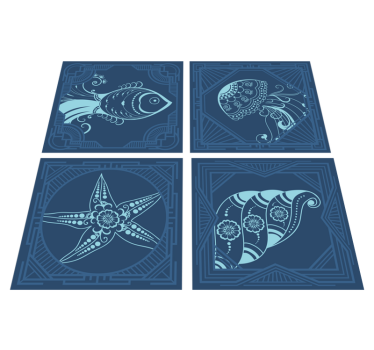 Vinyl teppich tiere mit blauen ornamentfliesen - TenStickers