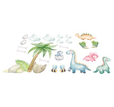 Vinyl teppich tiere mit niedlichen aquarell-dinosauriern - TenStickers
