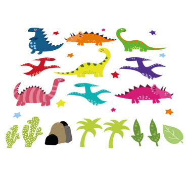 Vinyl teppich tiere nordic dinosaurier bunt set - TenStickers