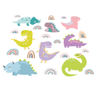 Vinyl teppich tiere nordische dinosaurier mit regenbögen - TenStickers